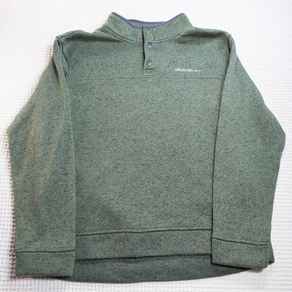 Eddie Bauer Mens Radiator Fleece Snap Mock Pullover Green Large Heathered